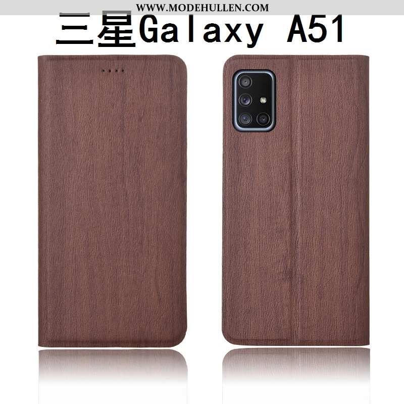 Hülle Samsung Galaxy A51 Schutz Lederhülle Nubuck Silikon Neu Muster Blau