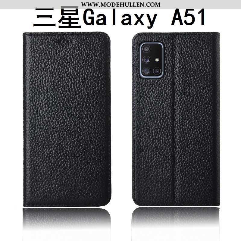 Hülle Samsung Galaxy A51 Silikon Schutz Anti-sturz Lederhülle Clamshell Echt Leder Neu Khaki