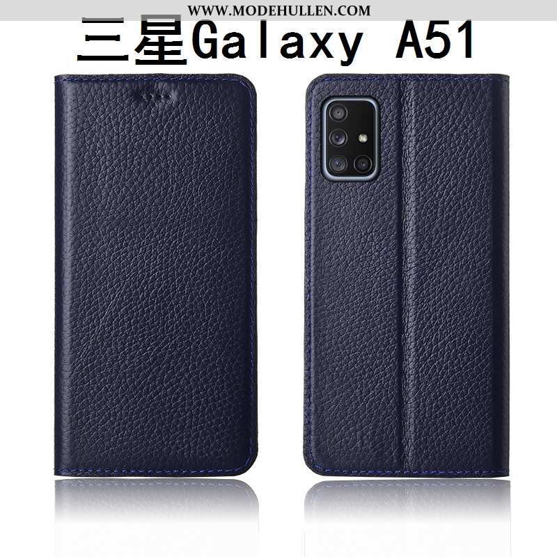 Hülle Samsung Galaxy A51 Silikon Schutz Anti-sturz Lederhülle Clamshell Echt Leder Neu Khaki