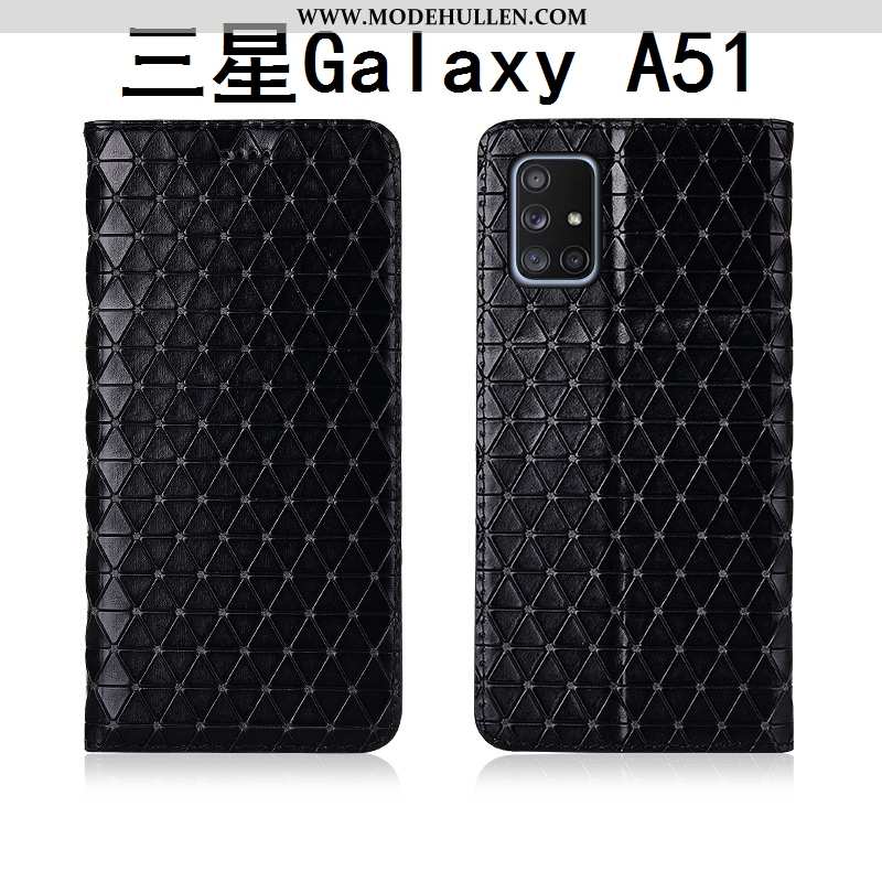 Hülle Samsung Galaxy A51 Silikon Schutz Anti-sturz Neu Kariert Sterne Lederhülle Schwarz