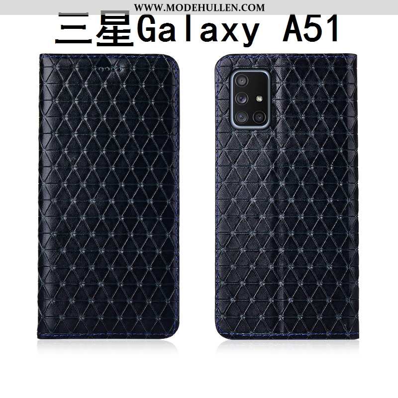 Hülle Samsung Galaxy A51 Silikon Schutz Anti-sturz Neu Kariert Sterne Lederhülle Schwarz
