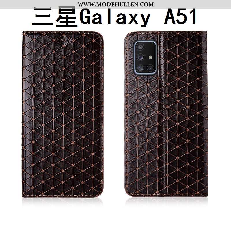 Hülle Samsung Galaxy A51 Silikon Schutz Anti-sturz Neu Kariert Sterne Lederhülle Schwarz