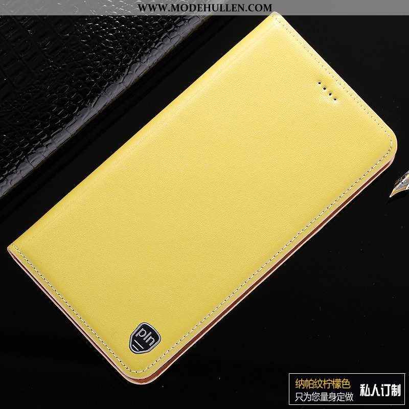 Hülle Samsung Galaxy A60 Echt Leder Muster Lederhülle Case Sterne Handy Gelbe