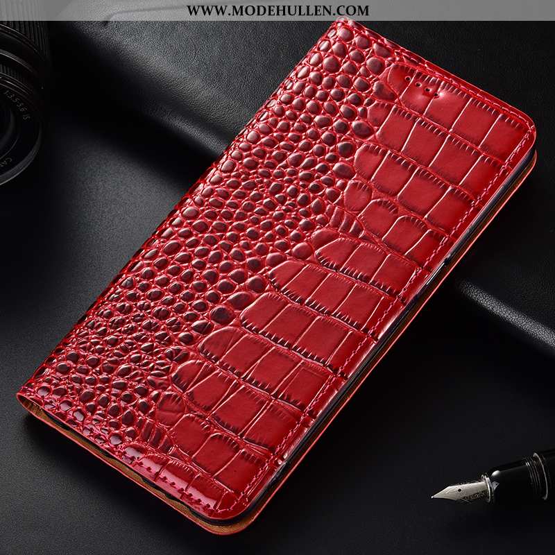 Hülle Samsung Galaxy A60 Lederhülle Echt Leder Case Rot Handy Krokodilmuster Rote