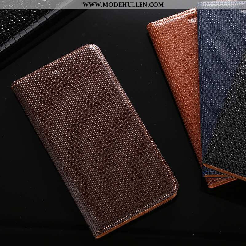 Hülle Samsung Galaxy A60 Lederhülle Echt Leder Sterne Muster Handy Case Braun