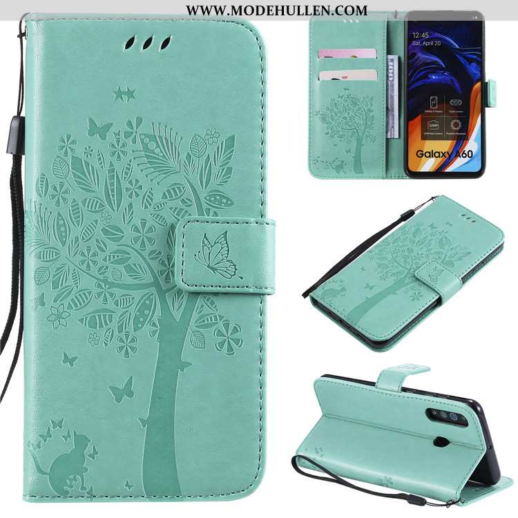 Hülle Samsung Galaxy A60 Schutz Lederhülle Sterne Folio Case Grau