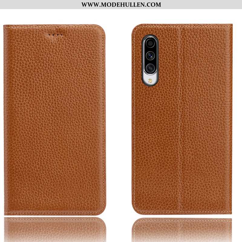 Hülle Samsung Galaxy A70 Lederhülle Muster Schutz Handy Braun Case