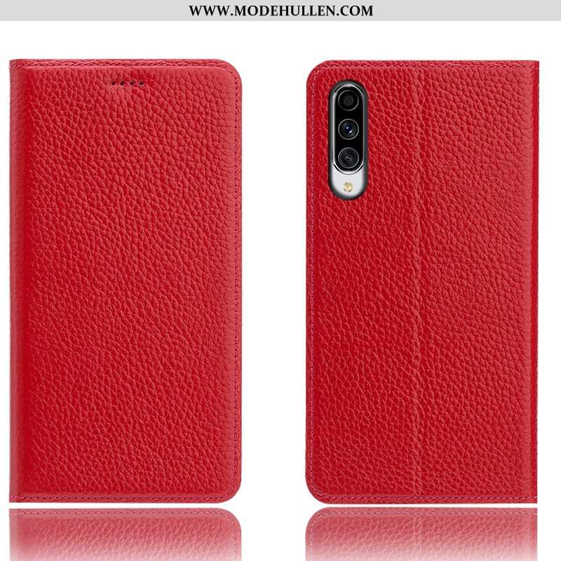 Hülle Samsung Galaxy A70 Lederhülle Muster Schutz Handy Braun Case