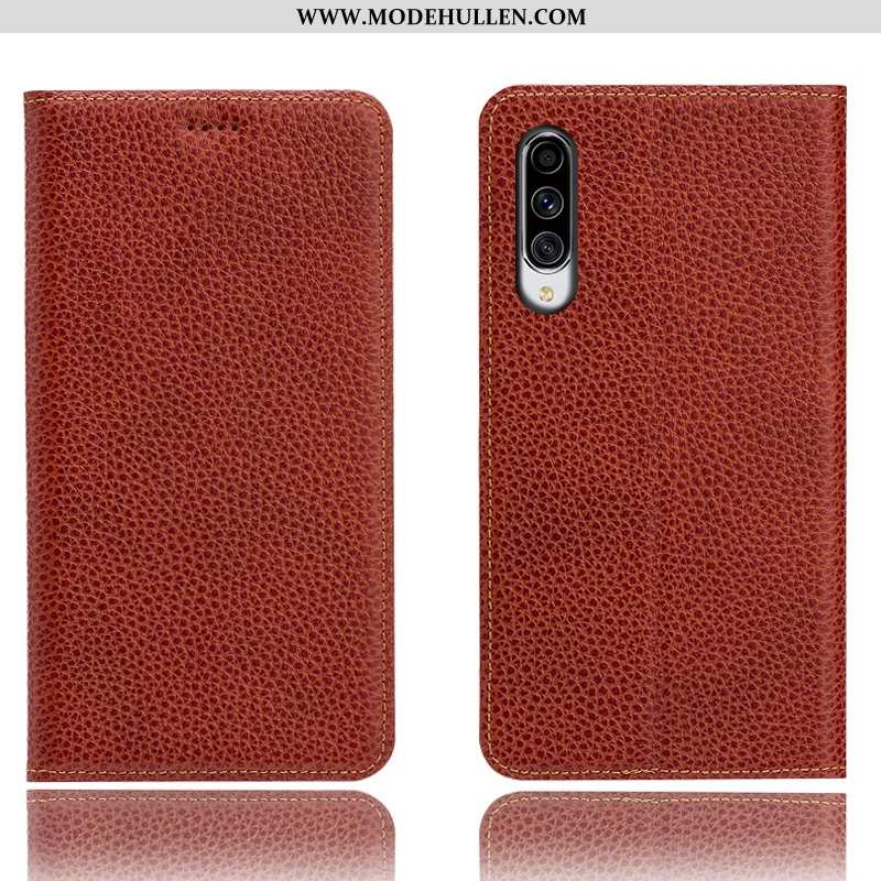 Hülle Samsung Galaxy A70 Lederhülle Muster Schutz Handy Braun Case