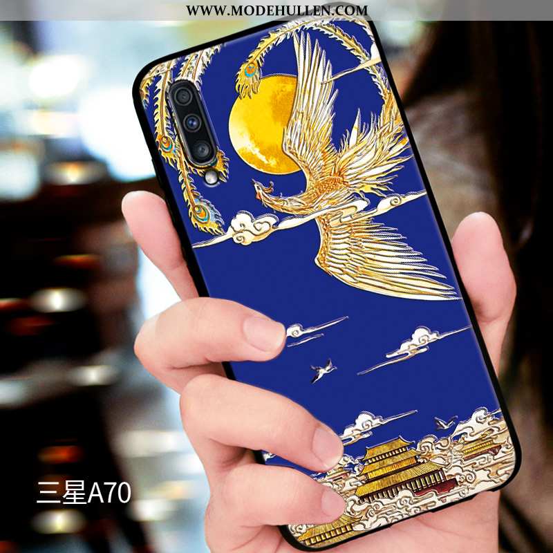 Hülle Samsung Galaxy A70 Nubuck Prägung Sterne Anti-sturz Handy Blau Case
