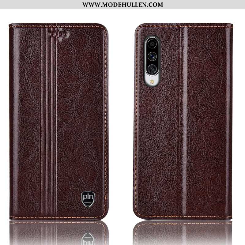 Hülle Samsung Galaxy A70 Schutz Lederhülle Handy Case Braun Anti-sturz