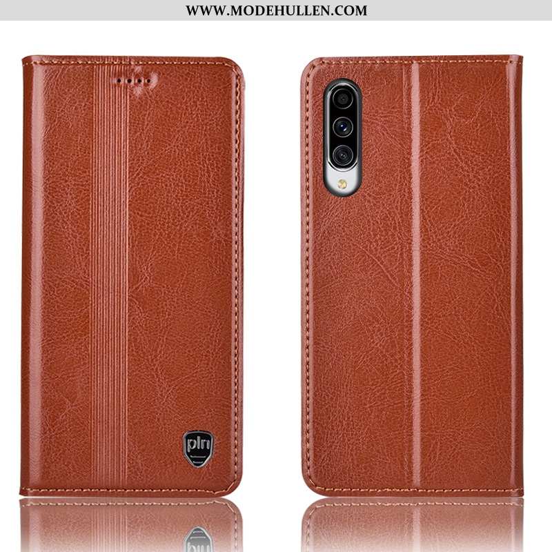 Hülle Samsung Galaxy A70 Schutz Lederhülle Handy Case Braun Anti-sturz