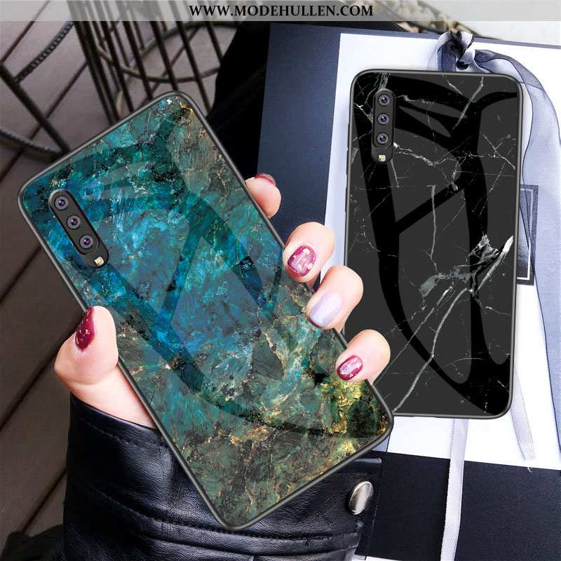 Hülle Samsung Galaxy A70 Weiche Schutz Glas Handy Case Schwer Blau