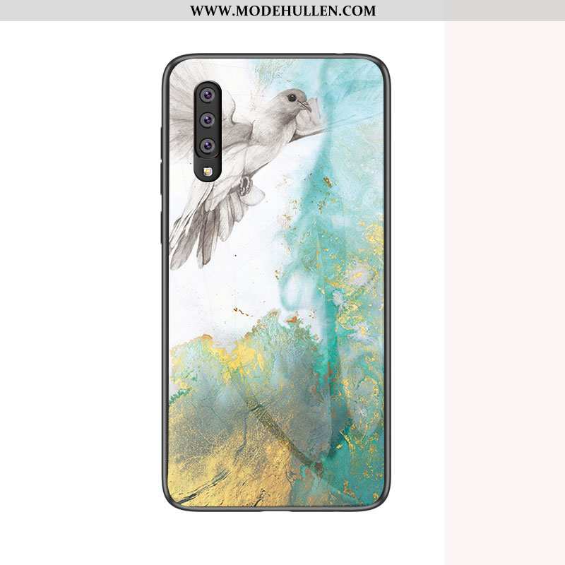 Hülle Samsung Galaxy A70 Weiche Schutz Glas Handy Case Schwer Blau