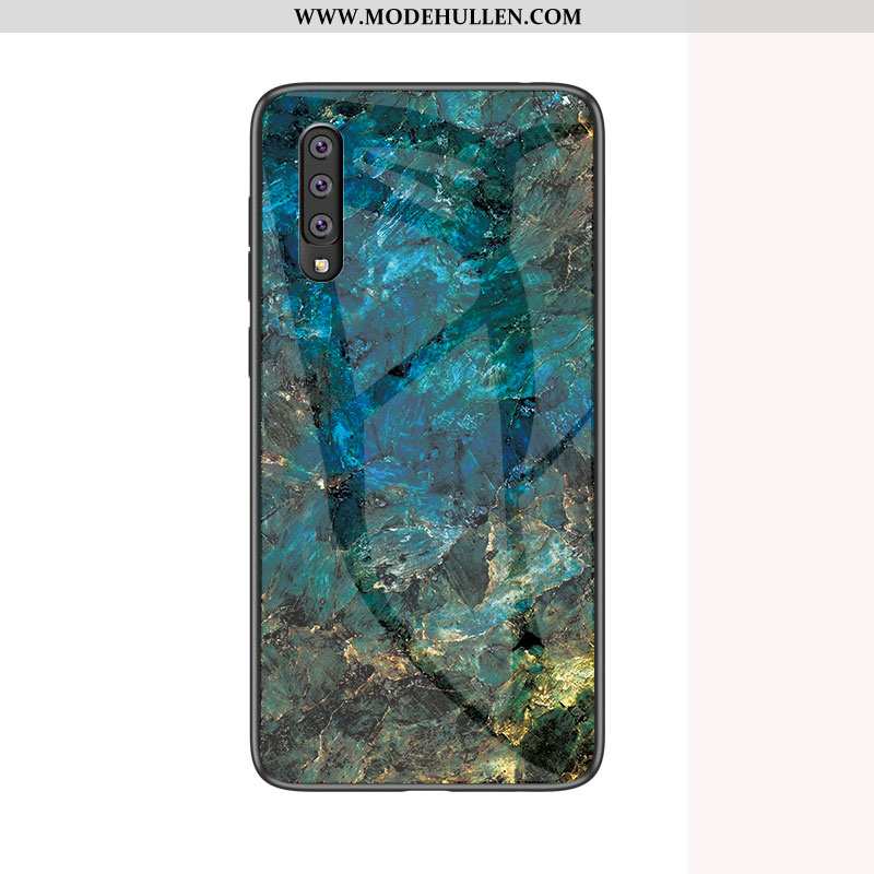 Hülle Samsung Galaxy A70 Weiche Schutz Glas Handy Case Schwer Blau