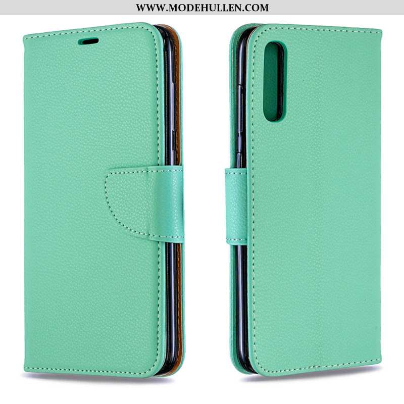 Hülle Samsung Galaxy A70s Schutz Lederhülle Case Karte Trend Handy Grün