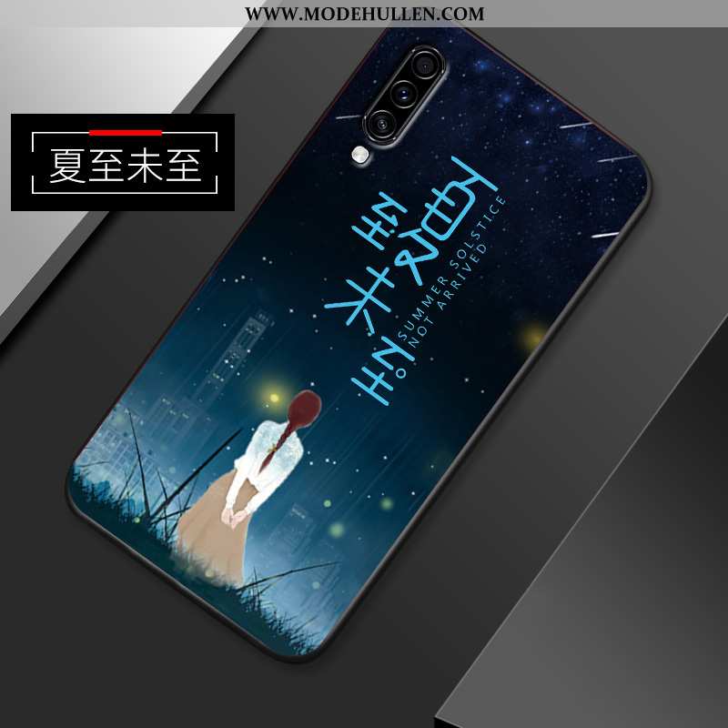 Hülle Samsung Galaxy A70s Schutz Nubuck Sterne Silikon Trend Anti-sturz Case Dunkelblau