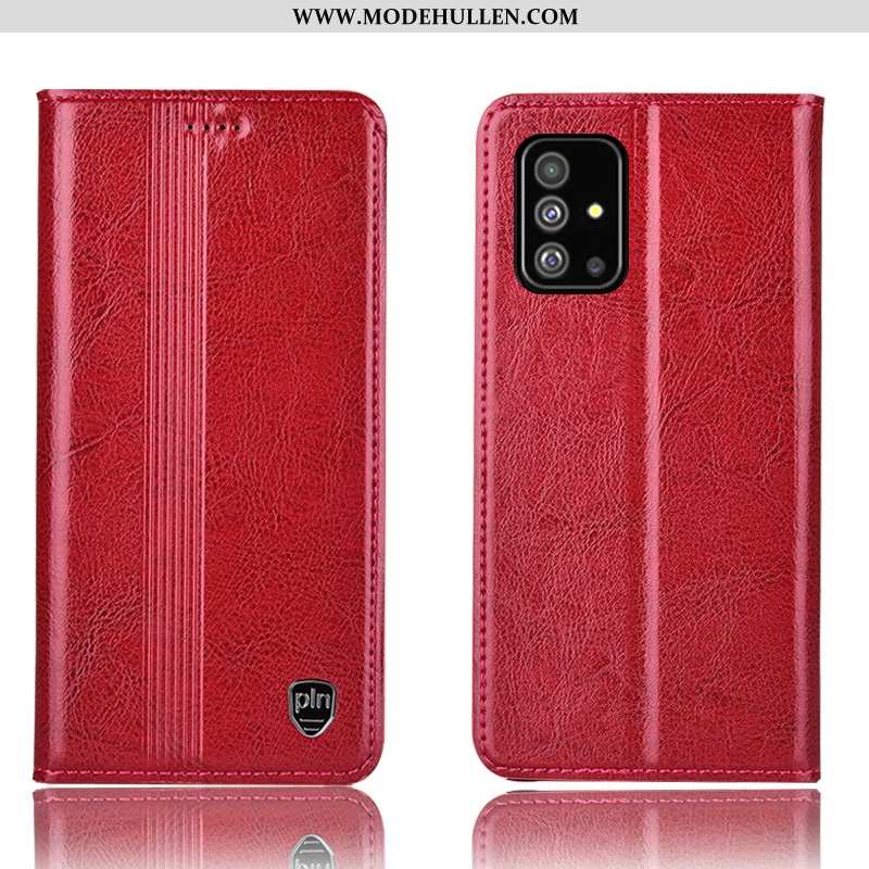 Hülle Samsung Galaxy A71 Echt Leder Schutz Alles Inklusive Anti-sturz Folio Case Rot Rote