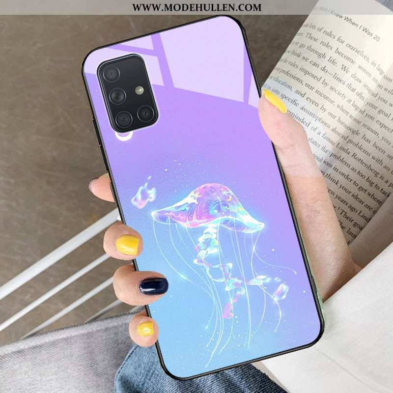 Hülle Samsung Galaxy A71 Glas Karikatur Herz Alles Inklusive Case Sterne Lila