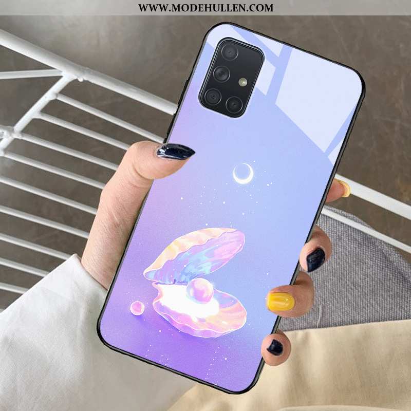 Hülle Samsung Galaxy A71 Glas Karikatur Herz Alles Inklusive Case Sterne Lila