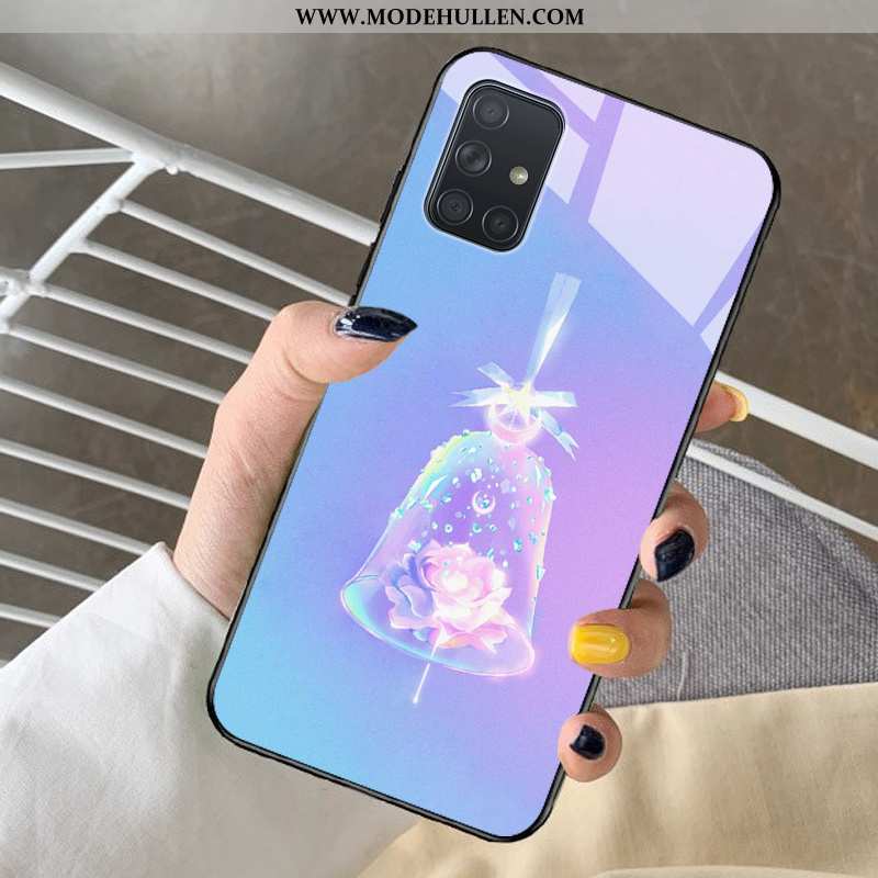 Hülle Samsung Galaxy A71 Glas Karikatur Herz Alles Inklusive Case Sterne Lila