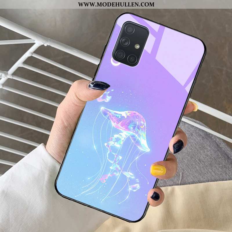 Hülle Samsung Galaxy A71 Glas Karikatur Herz Alles Inklusive Case Sterne Lila