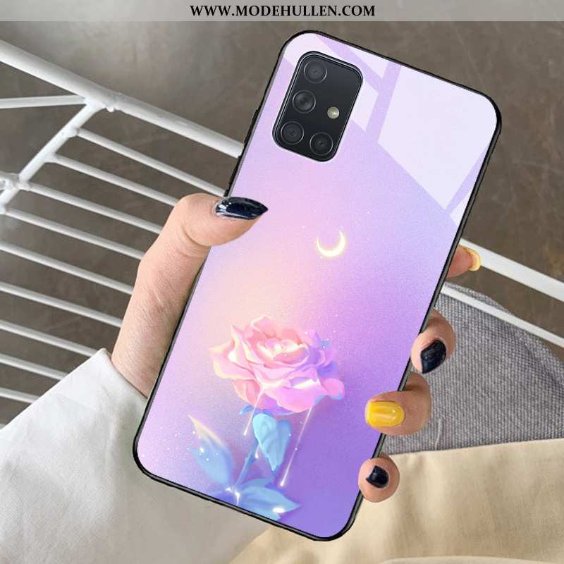 Hülle Samsung Galaxy A71 Glas Karikatur Herz Alles Inklusive Case Sterne Lila