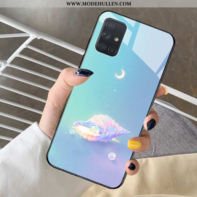 Hülle Samsung Galaxy A71 Glas Karikatur Herz Alles Inklusive Case Sterne Lila