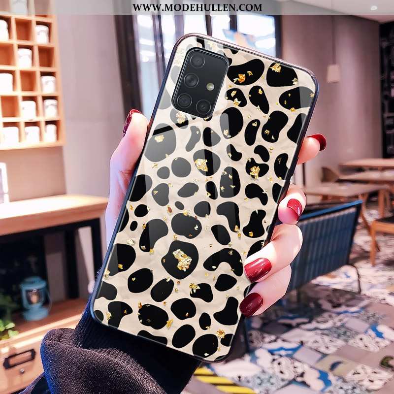 Hülle Samsung Galaxy A71 Glas Muster Leopard Schwarz Pulver Handy Schutz