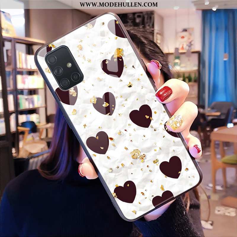 Hülle Samsung Galaxy A71 Glas Muster Leopard Schwarz Pulver Handy Schutz