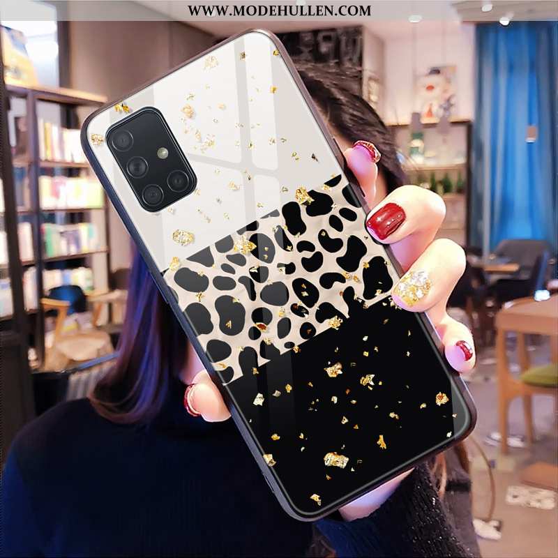 Hülle Samsung Galaxy A71 Glas Muster Leopard Schwarz Pulver Handy Schutz