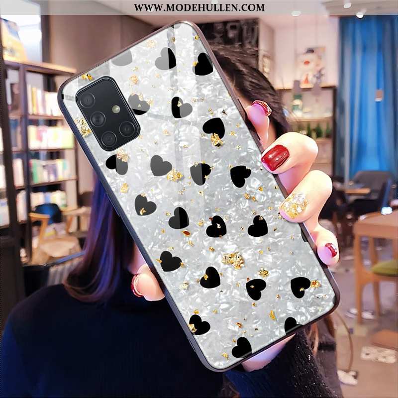 Hülle Samsung Galaxy A71 Glas Muster Leopard Schwarz Pulver Handy Schutz