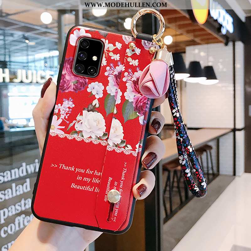 Hülle Samsung Galaxy A71 Nubuck Trend Dünne Alles Inklusive Rot Blumen Rote