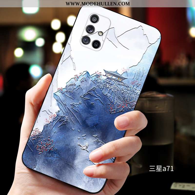 Hülle Samsung Galaxy A71 Persönlichkeit Kreativ Nubuck Super Neu Trend Blau