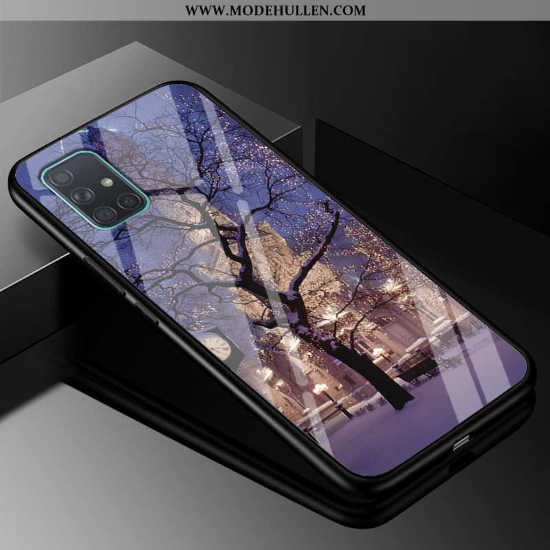 Hülle Samsung Galaxy A71 Schutz Glas Lila Silikon Handy Trend