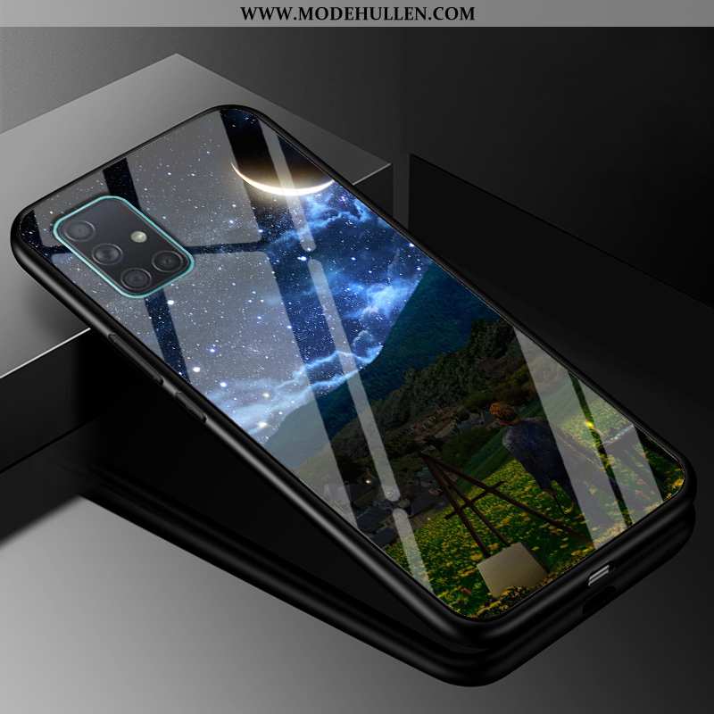 Hülle Samsung Galaxy A71 Schutz Glas Lila Silikon Handy Trend