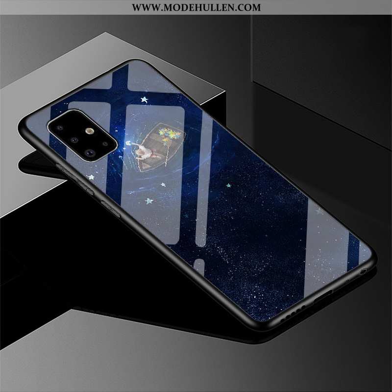 Hülle Samsung Galaxy A71 Schutz Glas Schwarz Sterne Case Wind