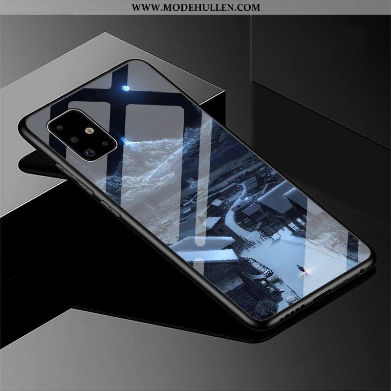 Hülle Samsung Galaxy A71 Schutz Glas Schwarz Sterne Case Wind