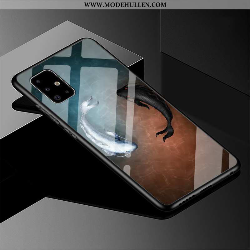 Hülle Samsung Galaxy A71 Schutz Glas Schwarz Sterne Case Wind