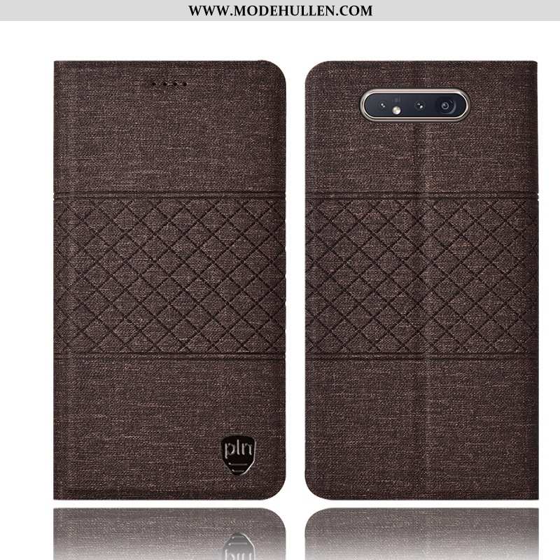 Hülle Samsung Galaxy A80 Baumwolle Und Leinen Lederhülle Alles Inklusive Schutz Blau Case