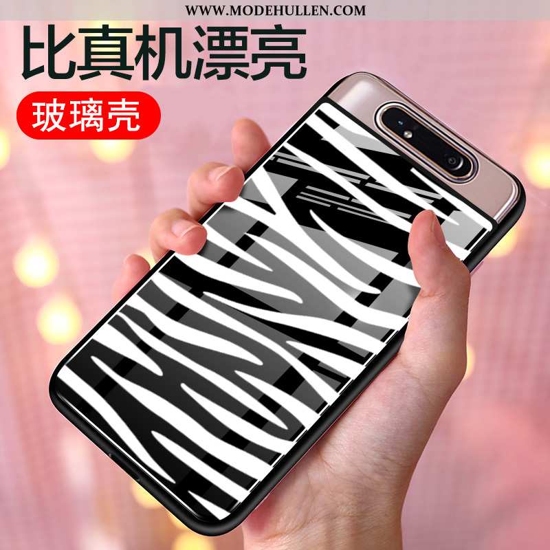 Hülle Samsung Galaxy A80 Glas Persönlichkeit Handy Silikon Case Sterne Schwarz