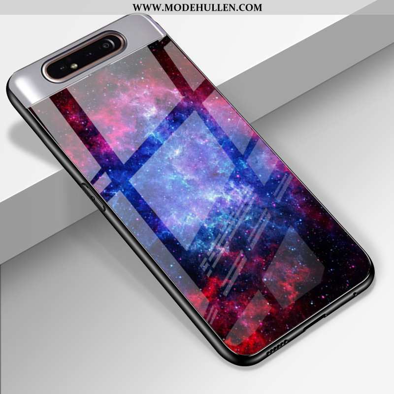 Hülle Samsung Galaxy A80 Glas Silikon Einfassung Sterne Anti-sturz Case Schwarz