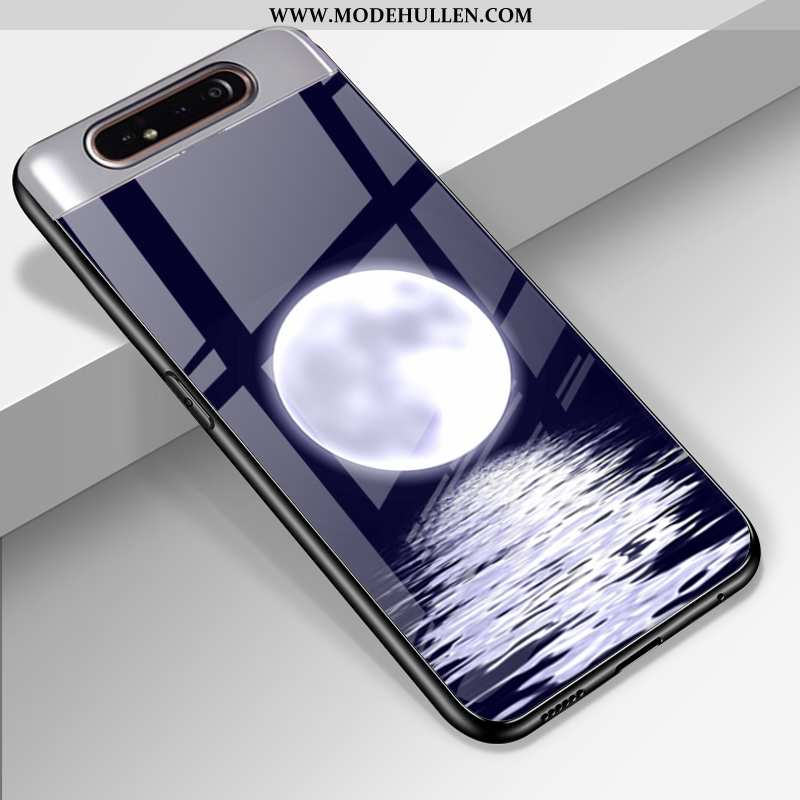 Hülle Samsung Galaxy A80 Glas Silikon Einfassung Sterne Anti-sturz Case Schwarz