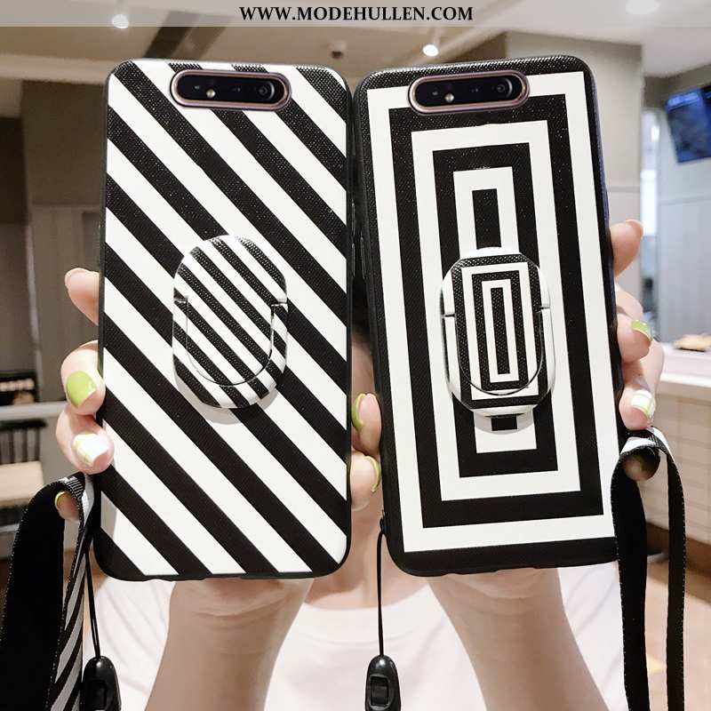 Hülle Samsung Galaxy A80 Hängende Verzierungen Muster Handy Sterne Weiß Schwarz Case