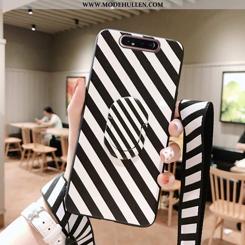 Hülle Samsung Galaxy A80 Hängende Verzierungen Muster Handy Sterne Weiß Schwarz Case