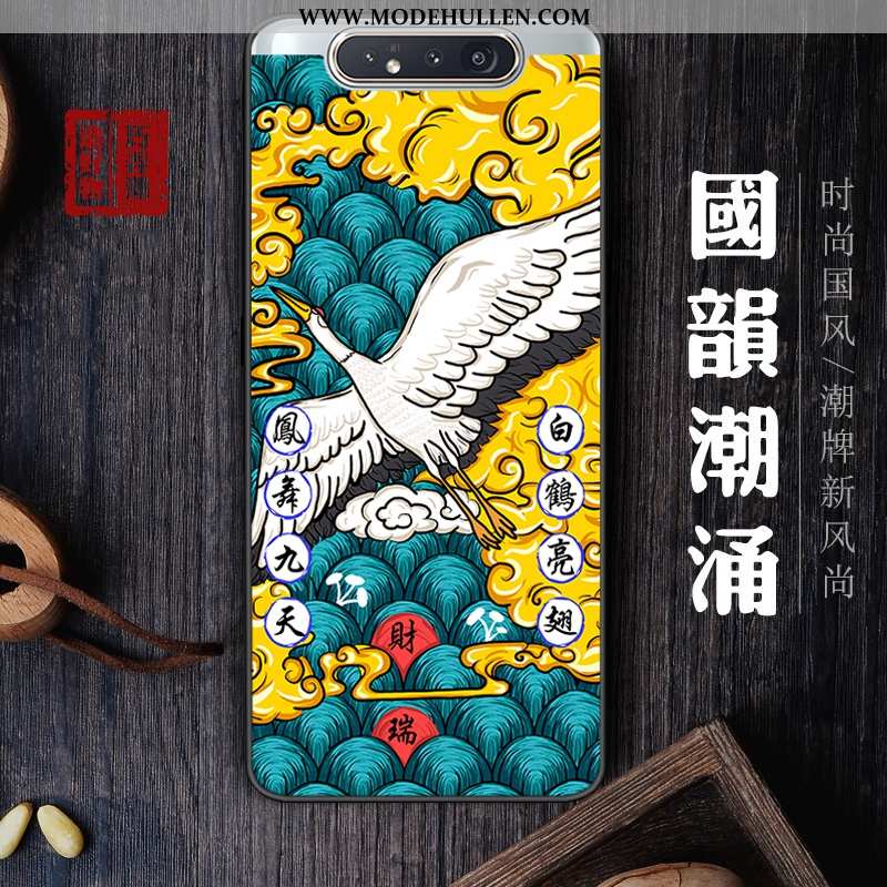Hülle Samsung Galaxy A80 Karikatur Trend Chinesische Art Sterne Case Weiche Nubuck Grün