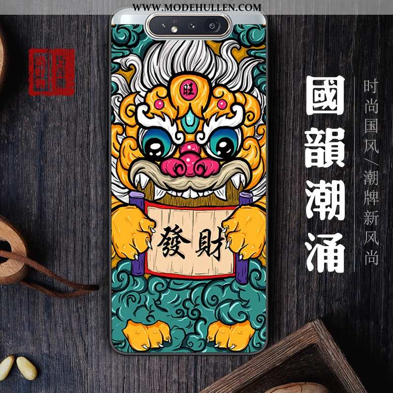 Hülle Samsung Galaxy A80 Karikatur Trend Chinesische Art Sterne Case Weiche Nubuck Grün