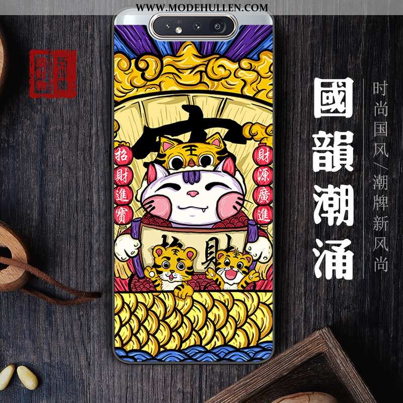 Hülle Samsung Galaxy A80 Karikatur Trend Chinesische Art Sterne Case Weiche Nubuck Grün