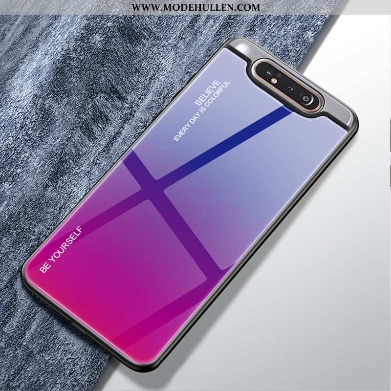 Hülle Samsung Galaxy A80 Nubuck Trend Handy Farbverlauf Case Schwer Glas Grün