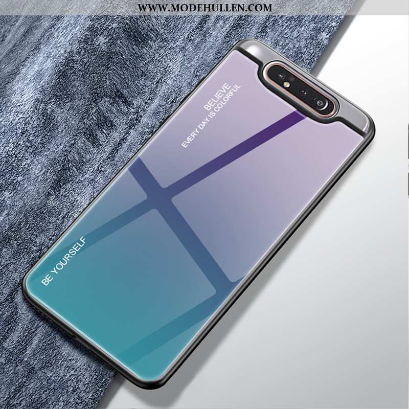 Hülle Samsung Galaxy A80 Nubuck Trend Handy Farbverlauf Case Schwer Glas Grün